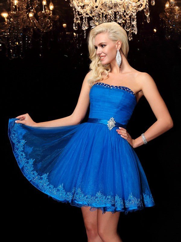 NumberSea - A - Line/Princess Strapless Beading Sleeveless Short Net Dresses