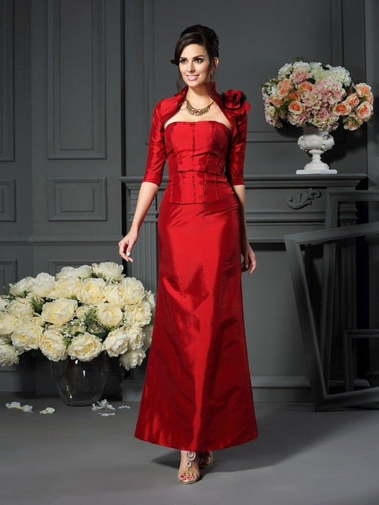 NumberSea - A - Line/Princess Strapless Hand - Made Flower Sleeveless Long Taffeta Mother of the Bride Dresses