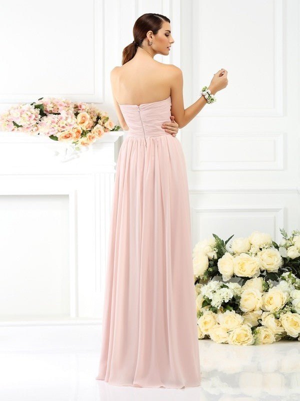 NumberSea - A - Line/Princess Strapless Pleats Sleeveless Long Chiffon Bridesmaid Dresses