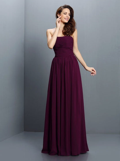 NumberSea - A - Line/Princess Strapless Pleats Sleeveless Long Chiffon Bridesmaid Dresses