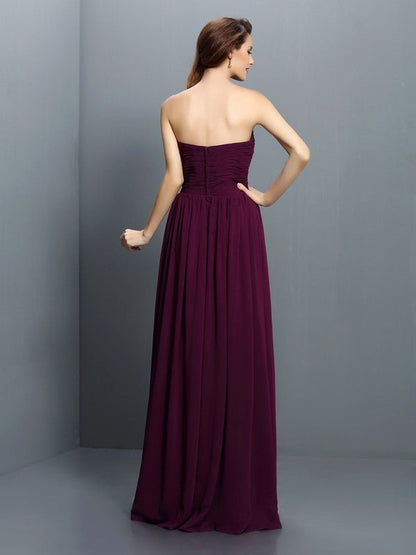 NumberSea - A - Line/Princess Strapless Pleats Sleeveless Long Chiffon Bridesmaid Dresses