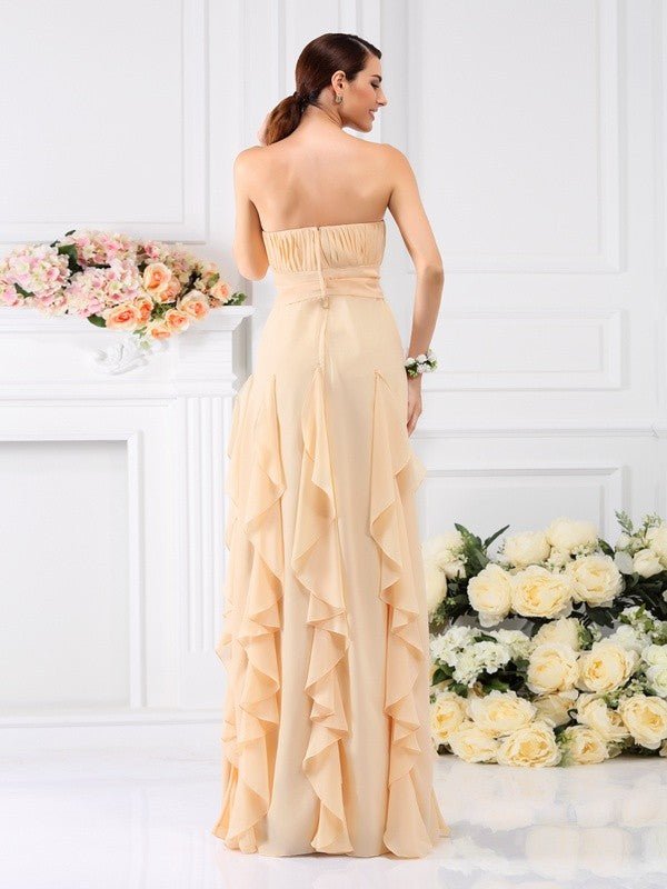 NumberSea - A - Line/Princess Strapless Pleats Sleeveless Long Chiffon Bridesmaid Dresses