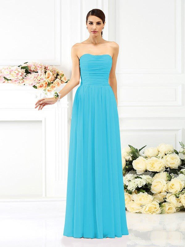 NumberSea - A - Line/Princess Strapless Pleats Sleeveless Long Chiffon Bridesmaid Dresses