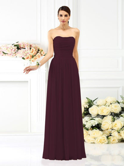 NumberSea - A - Line/Princess Strapless Pleats Sleeveless Long Chiffon Bridesmaid Dresses