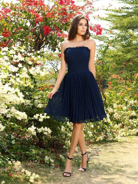 NumberSea - A - Line/Princess Strapless Pleats Sleeveless Short Chiffon Bridesmaid Dresses