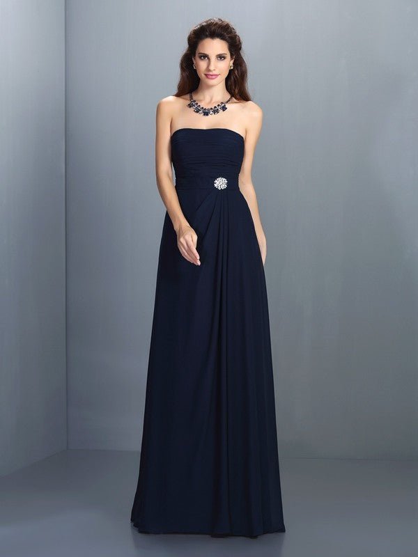 NumberSea - A - Line/Princess Strapless Rhinestone Sleeveless Long Chiffon Bridesmaid Dresses