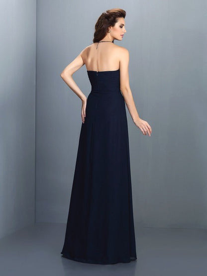 NumberSea - A - Line/Princess Strapless Rhinestone Sleeveless Long Chiffon Bridesmaid Dresses