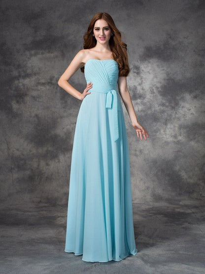 NumberSea - A - line/Princess Strapless Ruched Sleeveless Long Chiffon Bridesmaid Dresses