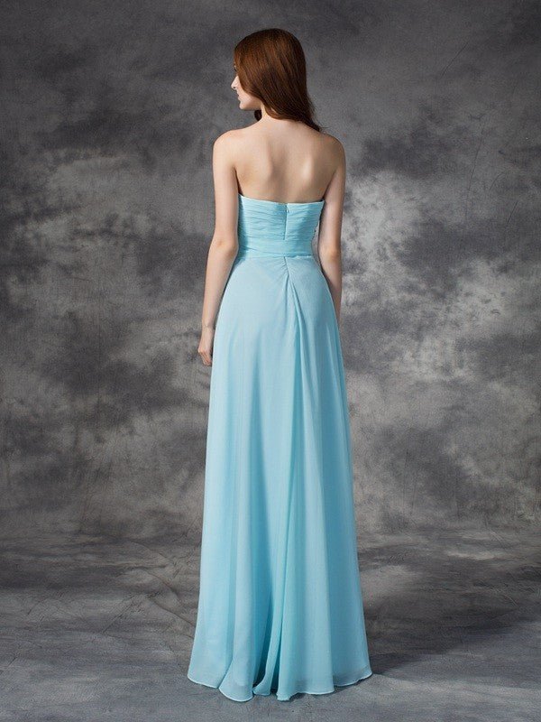 NumberSea - A - line/Princess Strapless Ruched Sleeveless Long Chiffon Bridesmaid Dresses