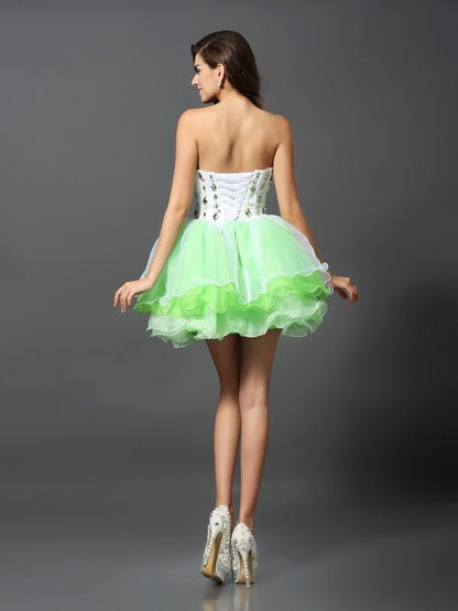 NumberSea - A - Line/Princess Strapless Ruffles Sleeveless Short Organza Cocktail Dresses