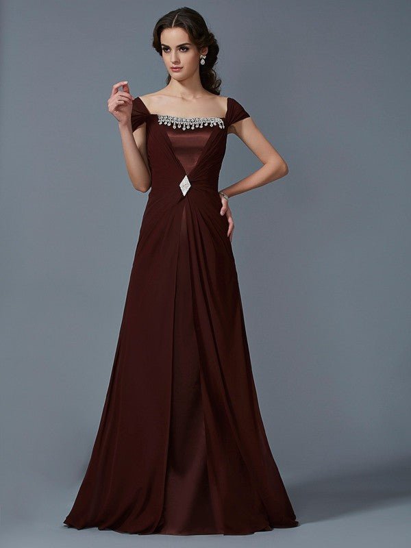 NumberSea - A - Line/Princess Strapless Short Sleeves Long Chiffon Dresses