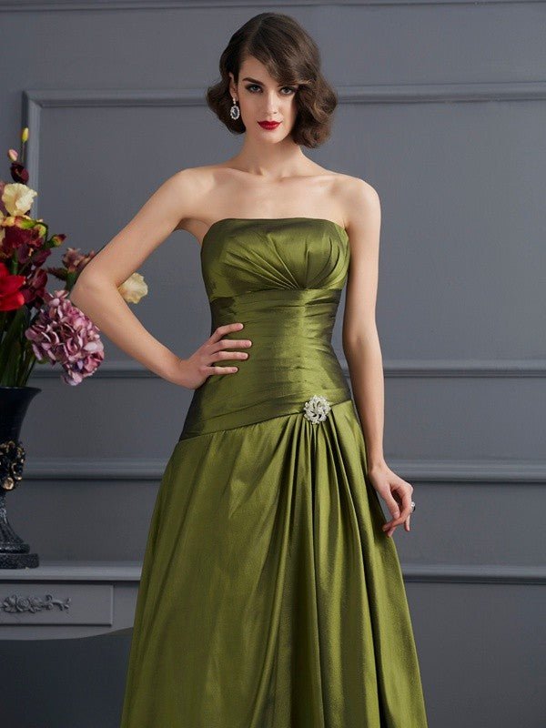 NumberSea - A - Line/Princess Strapless Sleeveless Beading Long Taffeta Mother of the Bride Dresses