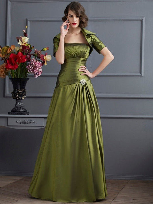 NumberSea - A - Line/Princess Strapless Sleeveless Beading Long Taffeta Mother of the Bride Dresses