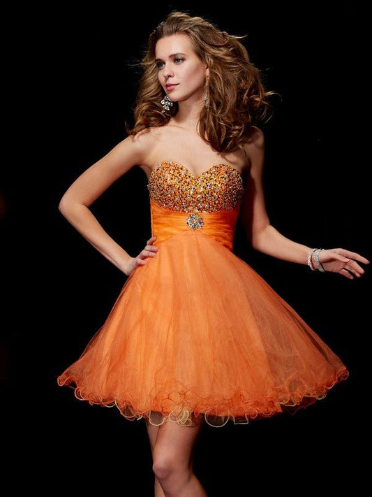 NumberSea - A - Line/Princess Strapless Sleeveless Beading Short Organza Homecoming Dresses