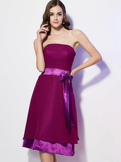 NumberSea - A - Line/Princess Strapless Sleeveless Bowknot Short Chiffon Bridesmaid Dresses