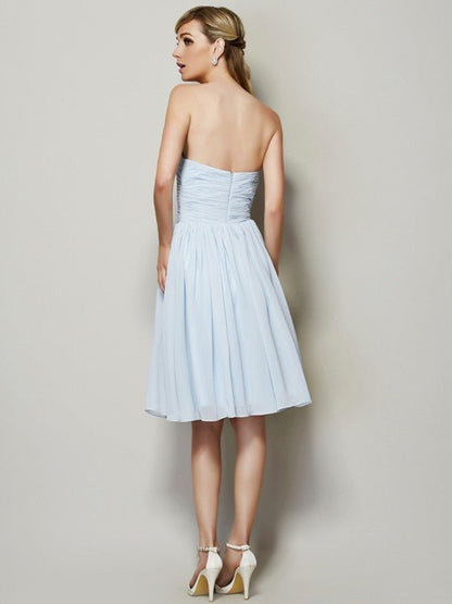 NumberSea - A - Line/Princess Strapless Sleeveless Hand - Made Flower Short Chiffon Bridesmaid Dresses