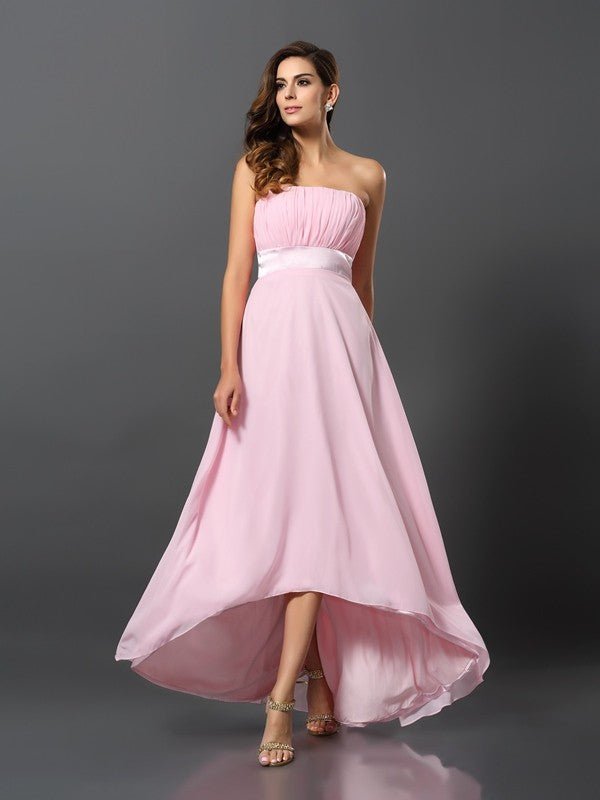 NumberSea - A - Line/Princess Strapless Sleeveless High Low Chiffon Bridesmaid Dresses