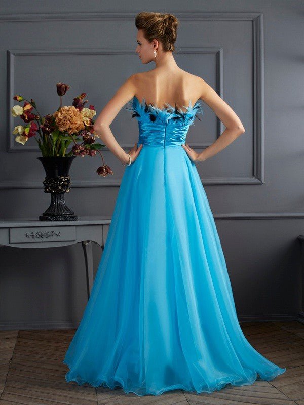 NumberSea - A - Line/Princess Strapless Sleeveless Long Organza Dresses