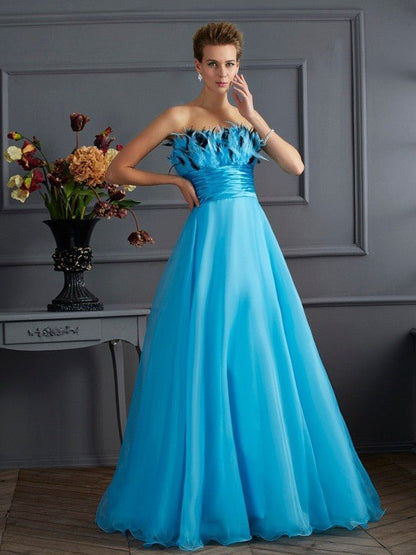 NumberSea - A - Line/Princess Strapless Sleeveless Long Organza Dresses