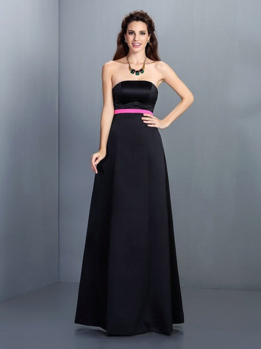 NumberSea - A - Line/Princess Strapless Sleeveless Long Satin Bridesmaid Dresses