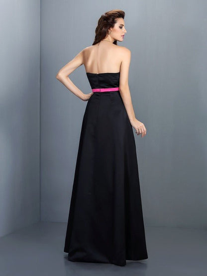 NumberSea - A - Line/Princess Strapless Sleeveless Long Satin Bridesmaid Dresses