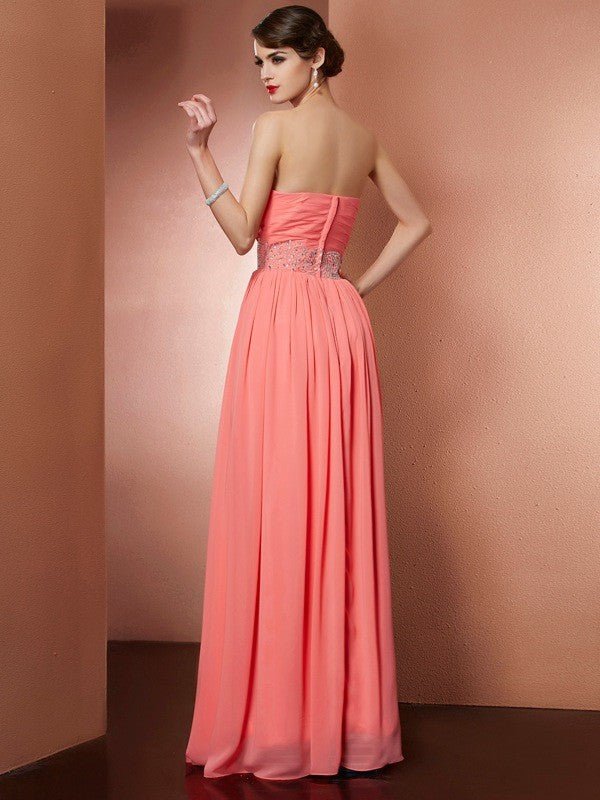 NumberSea - A - Line/Princess Strapless Sleeveless Pleats Beading Long Chiffon Dresses