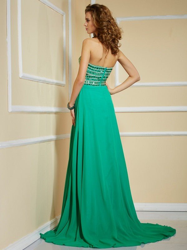 NumberSea - A - Line/Princess Strapless Sleeveless Rhinestone Long Chiffon Dresses