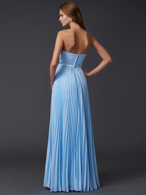 NumberSea - A - Line/Princess Strapless Sleeveless Ruched Long Chiffon Dresses