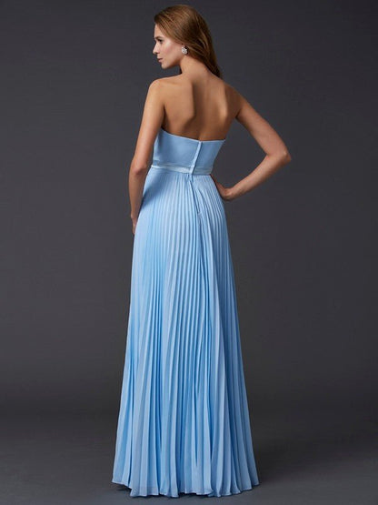 NumberSea - A - Line/Princess Strapless Sleeveless Ruched Long Chiffon Dresses