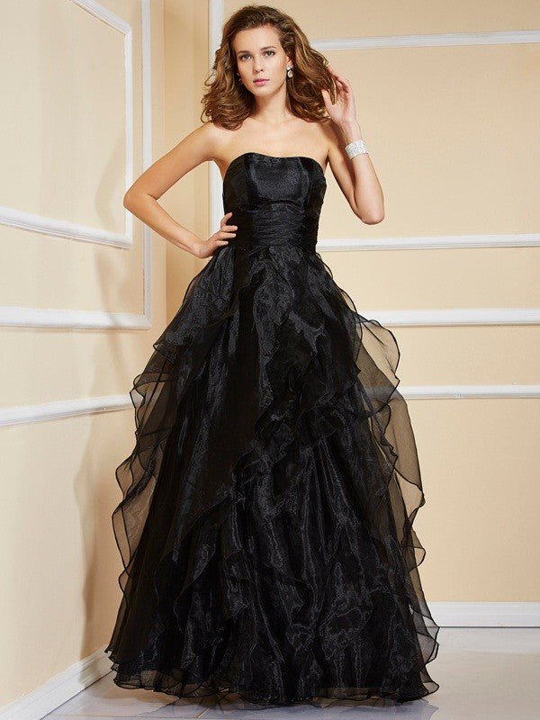 NumberSea - A - Line/Princess Strapless Sleeveless Ruffles Long Organza Dresses