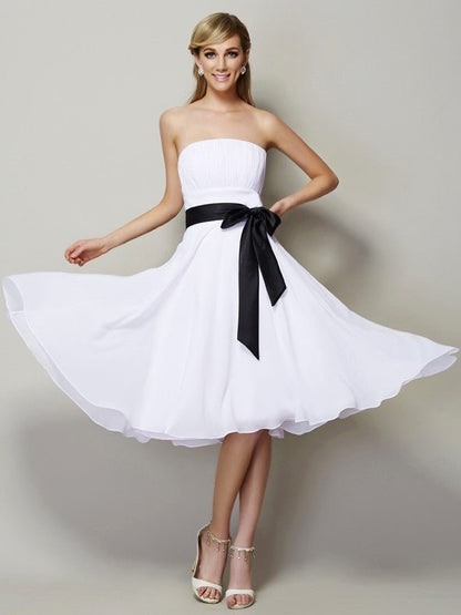 NumberSea - A - Line/Princess Strapless Sleeveless Sash/Ribbon/Belt Short Chiffon Bridesmaid Dresses