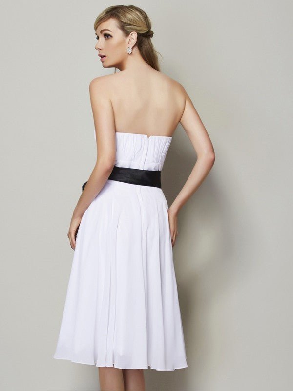 NumberSea - A - Line/Princess Strapless Sleeveless Sash/Ribbon/Belt Short Chiffon Bridesmaid Dresses