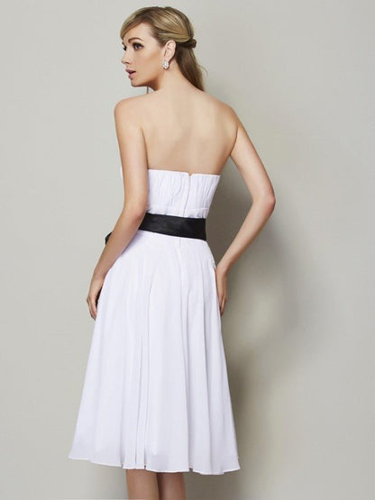 NumberSea - A - Line/Princess Strapless Sleeveless Sash/Ribbon/Belt Short Chiffon Bridesmaid Dresses