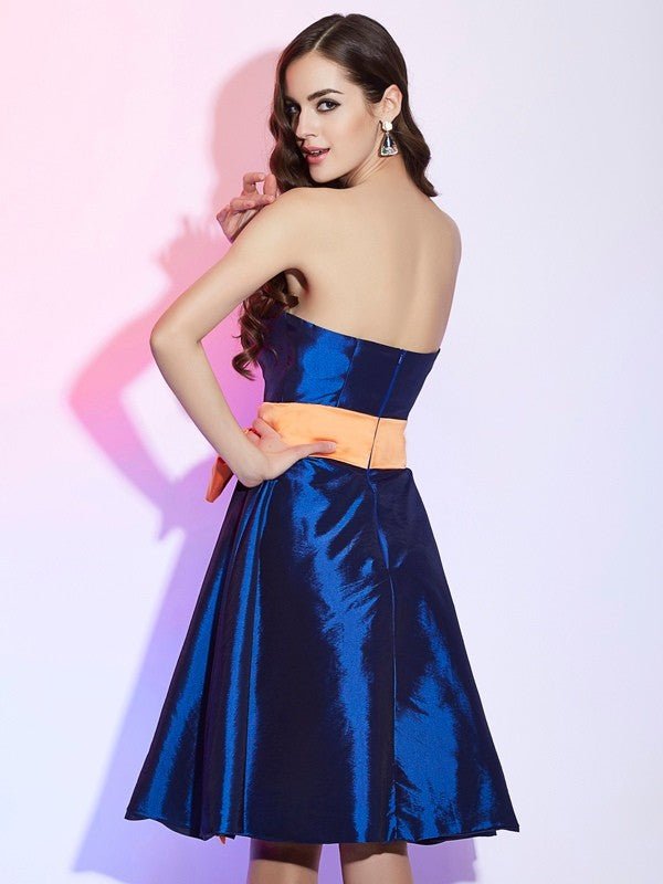 NumberSea - A - Line/Princess Strapless Sleeveless Sash/Ribbon/Belt Short Taffeta Bridesmaid Dresses