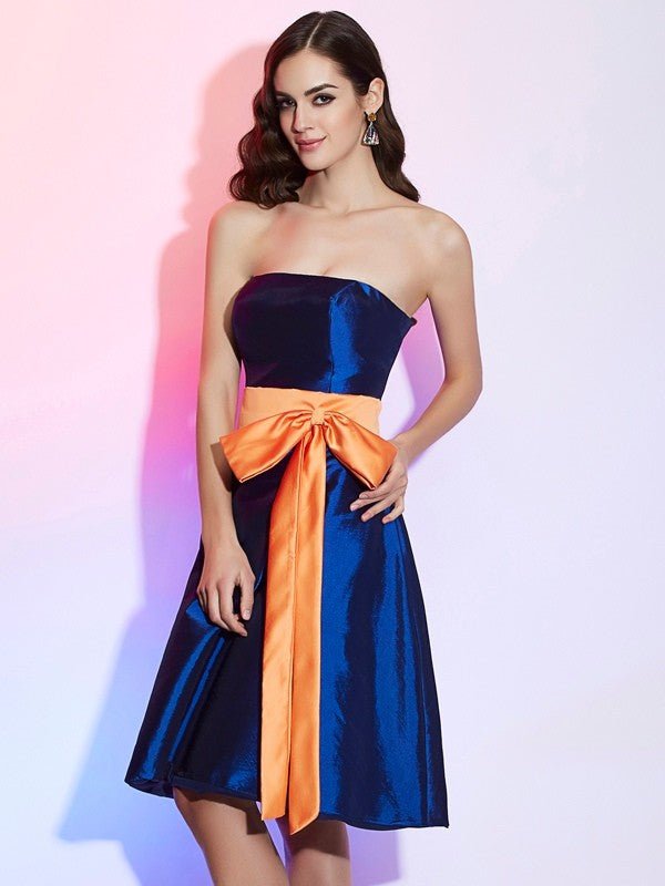 NumberSea - A - Line/Princess Strapless Sleeveless Sash/Ribbon/Belt Short Taffeta Bridesmaid Dresses