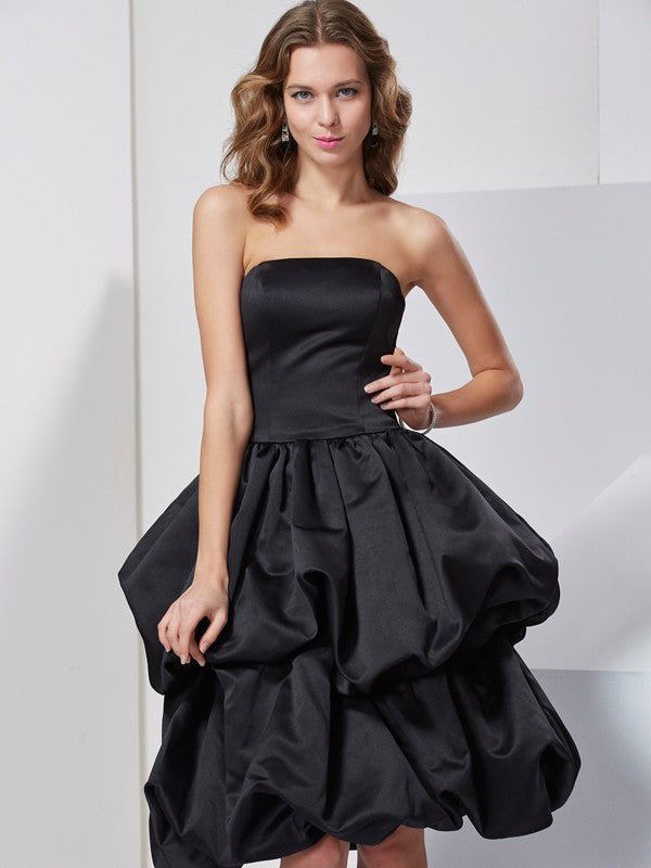 NumberSea - A - Line/Princess Strapless Sleeveless Short Satin Bridesmaid Dresses