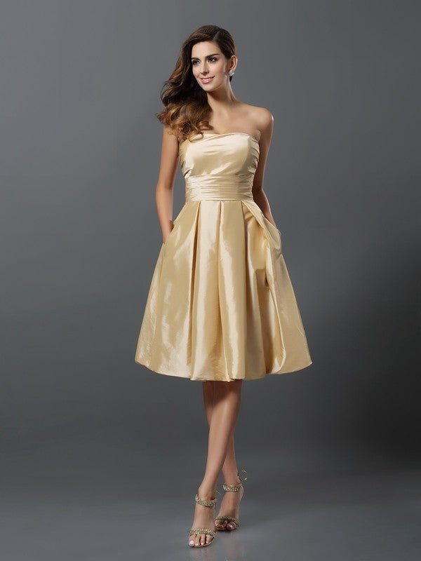 NumberSea - A - Line/Princess Strapless Sleeveless Short Taffeta Bridesmaid Dresses