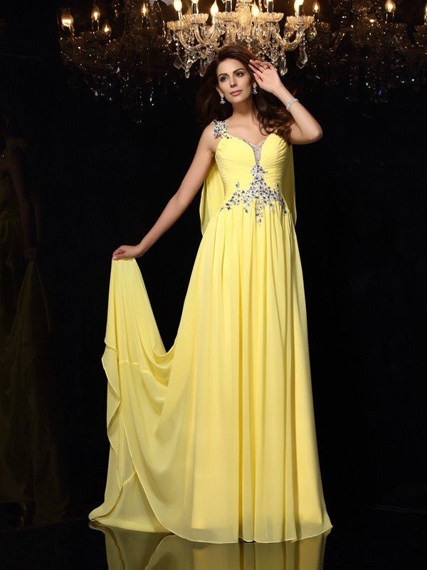 NumberSea - A - Line/Princess Straps Beading Sleeveless Long Chiffon Dresses