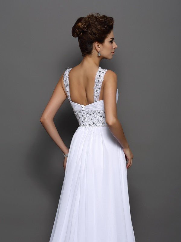 NumberSea - A - Line/Princess Straps Beading Sleeveless Long Chiffon Wedding Dresses