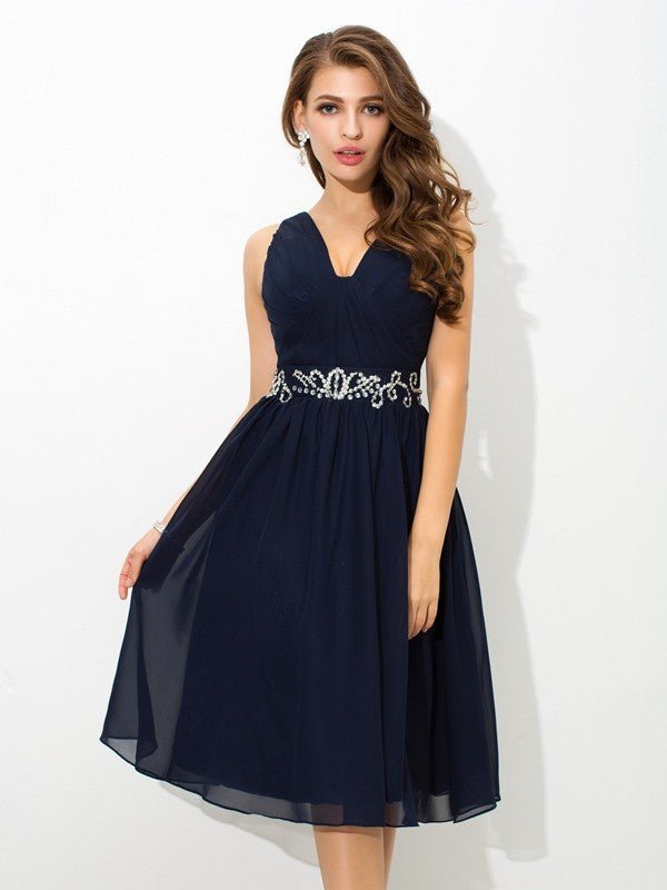 NumberSea - A - Line/Princess Straps Beading Sleeveless Short Chiffon Cocktail Dresses