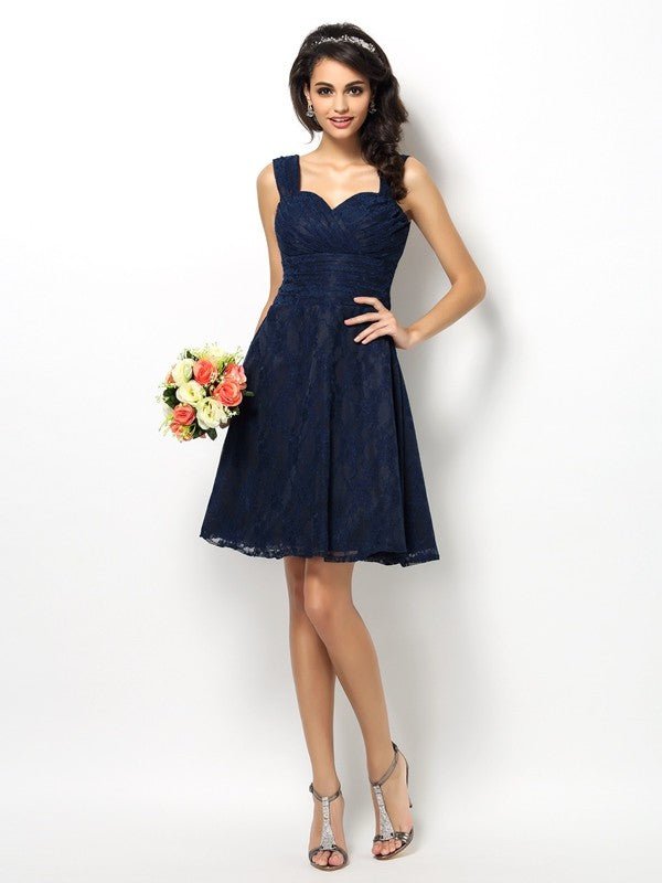 NumberSea - A - Line/Princess Straps Lace Sleeveless Short Bridesmaid Dresses