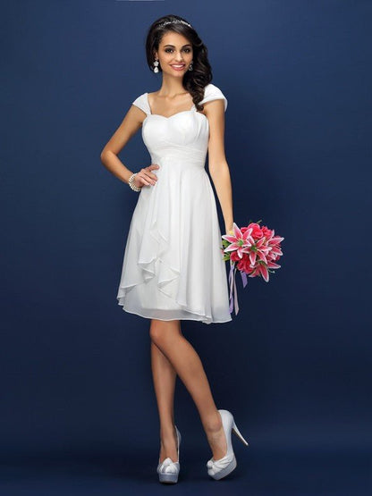 NumberSea - A - Line/Princess Straps Pleats Sleeveless Short Chiffon Bridesmaid Dresses