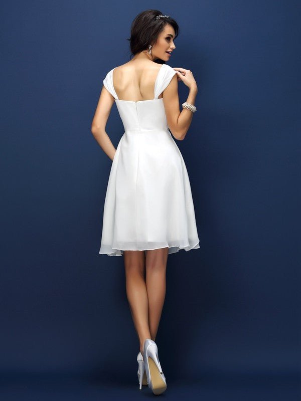 NumberSea - A - Line/Princess Straps Pleats Sleeveless Short Chiffon Bridesmaid Dresses