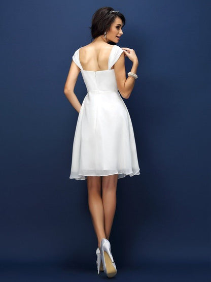 NumberSea - A - Line/Princess Straps Pleats Sleeveless Short Chiffon Bridesmaid Dresses