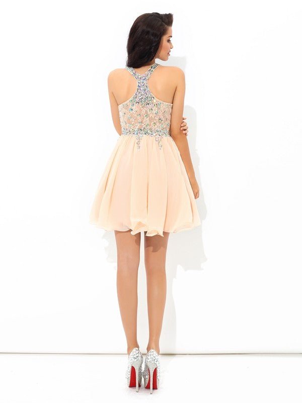 NumberSea - A - Line/Princess Straps Rhinestone Sleeveless Short Chiffon Cocktail Dresses