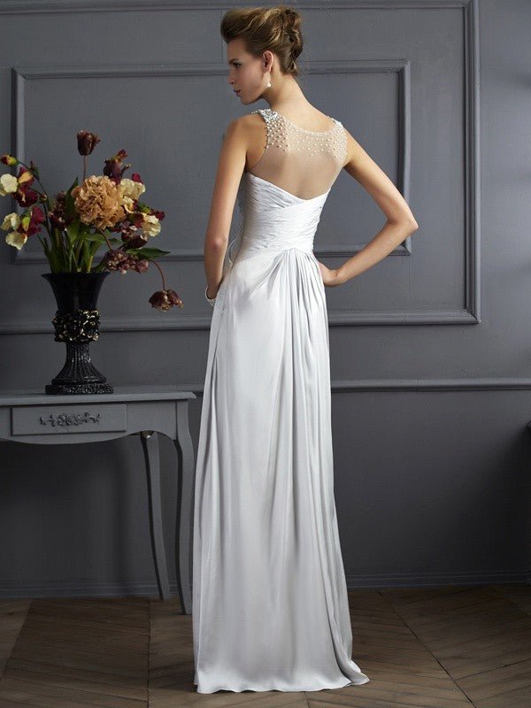 NumberSea - A - Line/Princess Straps Sleeveless Beading Long Silk like Satin Dresses