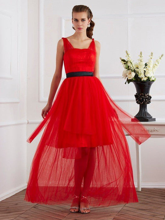 NumberSea - A - Line/Princess Straps Sleeveless Pleats Long Elastic Woven Satin Dresses