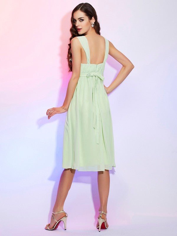 NumberSea - A - Line/Princess Straps Sleeveless Pleats Short Chiffon Bridesmaid Dresses