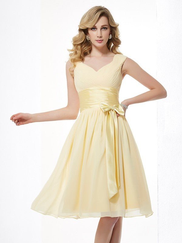 NumberSea - A - Line/Princess Straps Sleeveless Pleats Short Chiffon Bridesmaid Dresses