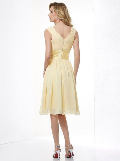 NumberSea - A - Line/Princess Straps Sleeveless Pleats Short Chiffon Bridesmaid Dresses